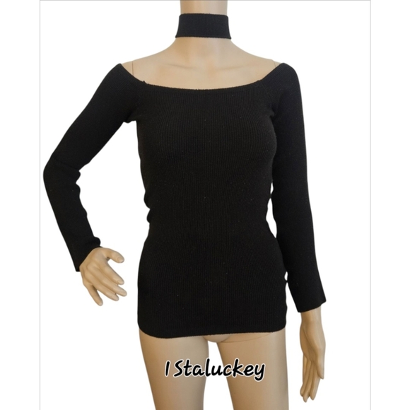 2/$15 Sale Off Shoulder Black Sweater sz Small - Picture 2 of 8